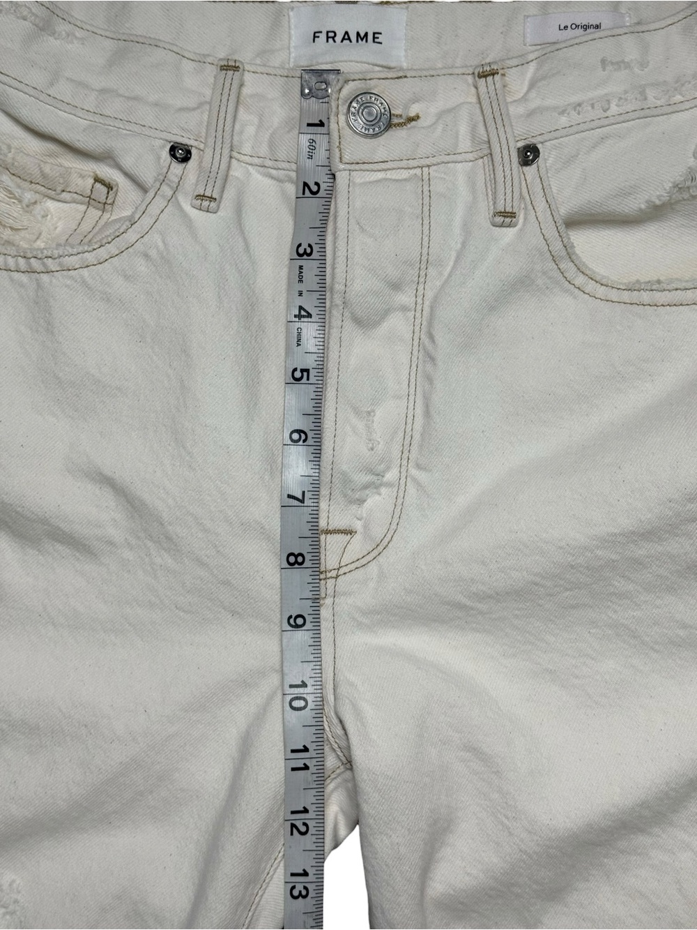 FRAME Le Original Distressed Ecru High Rise Straight Leg Jeans Size 27 - Picture 6 of 7
